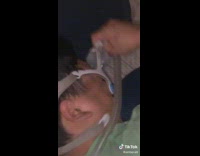 Girl fart at friend CPAP machine bed