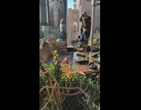 Three girls take turns posing by view