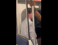 Man with knife argues inside the train