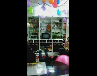 Boy holds yoga ball falls on floor