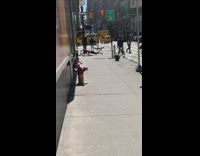 Guy does one leg push ups on sidewalk 