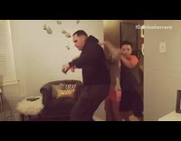 Family congo line with dogs at the end