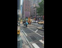 Man drive motorcycle pull shopping cart street