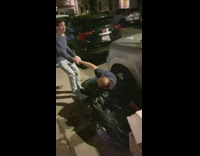 Guy helps man up only to push him back down 