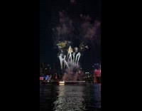 Fireworks show on bridge at Hudson River