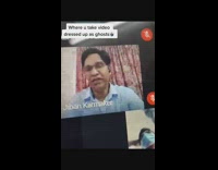 Students wear ghost costumes online class laptop