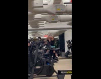 Man doing strange gestures while exercising 