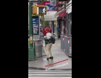 Girl red container crate over head rain 