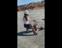 woman construction helmet dog on leash