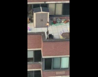 Unattended grill on balcony is on fire 