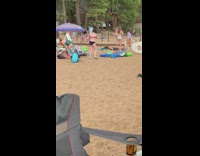 Bikini girl tiktok dance little kid behind 