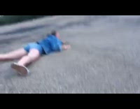 girl in denim jacket skateboard face plant