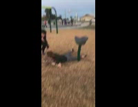 Guy spins girl on seat falls off fail