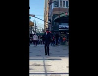 Salvation army donation guy dances with bell 