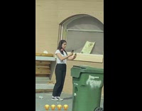 Girl direct pose green trash bin dub