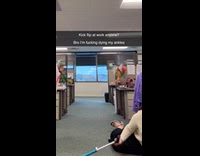 Woman in heels uses scooter inside office