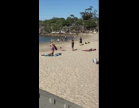 Girl bikini leg split beach guy pushup