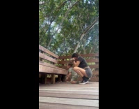 Toddler runs to mom fell on bench