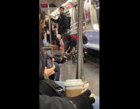 Collab Subway Creatures - Man clean hands washes face in train
