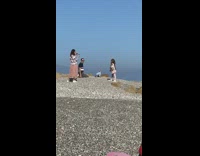 Little Girl tiktok dance beach mother films