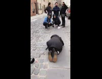 Woman photographer bend poke butt photo shoot