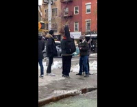 Guy makes blue mermaid puppet doll talk 