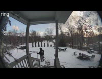 Man with two shovel slipped on snow