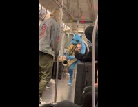 Man turtle costume plays sax in subway