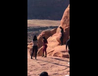 Woman black top leggings pose Rock Arches Part 2