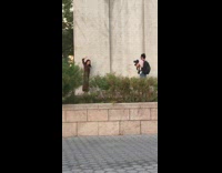 Girl brown dress wipe stone middle finger