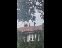 Man in a jacket tiktok dance on the roof