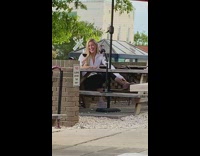Blonde girl smile hold wine glass tripod