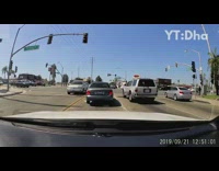 Dog almost gets hit by white car