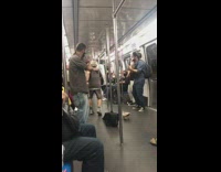 Brown shirt grandpa dances subway violin guitar 