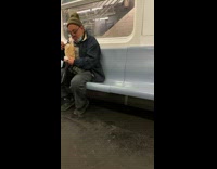 Collab Subway Creatures - Guy eats on subway mask under chin