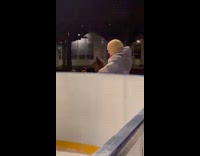 Woman show dog people skate on rink