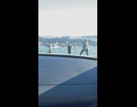 Two women tiktok cheerleader jump car window