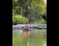 Collab WINY - Three people squid game outfit in boat