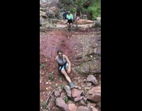 Girl white clothes slide mud slope fails