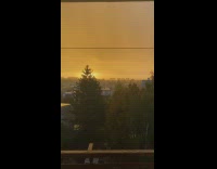 Yellow sunset sky on balcony rain trees