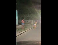 Girl denim shorts twerk street night headlamps