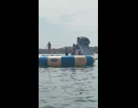 Collab Kale Salad IG -  Boy jumps water trampoline falls into lake