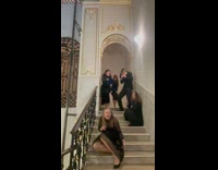 Collab Shocking - Lady Slips Off Stairs and Laughs Quietly