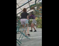 Woman with VR Glasses dramatic dance at the park