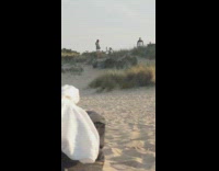 Girl checkered long sleeves dance beach bird