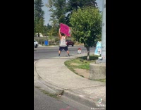 Guy hold sign dance puppies for sale street