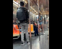 Baby man makes funny jokes on subway