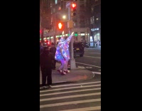 Two Christmas trees walks around the city