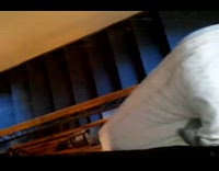 Guy drops mattress through stairs wood bannister 