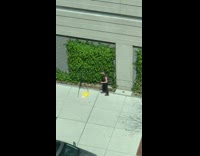 Woman stretch legs wall photo shoot